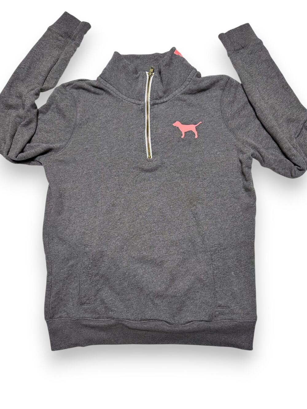 Victoria Secret PINK Gray/Pink Quarter Zip-Up Pullover Size XS